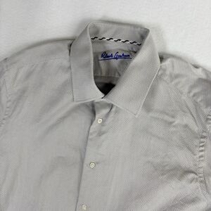 Robert Graham Shirt Mens 17 L Large Gray Textured Diamond L/S Cotton Dress Shirt
